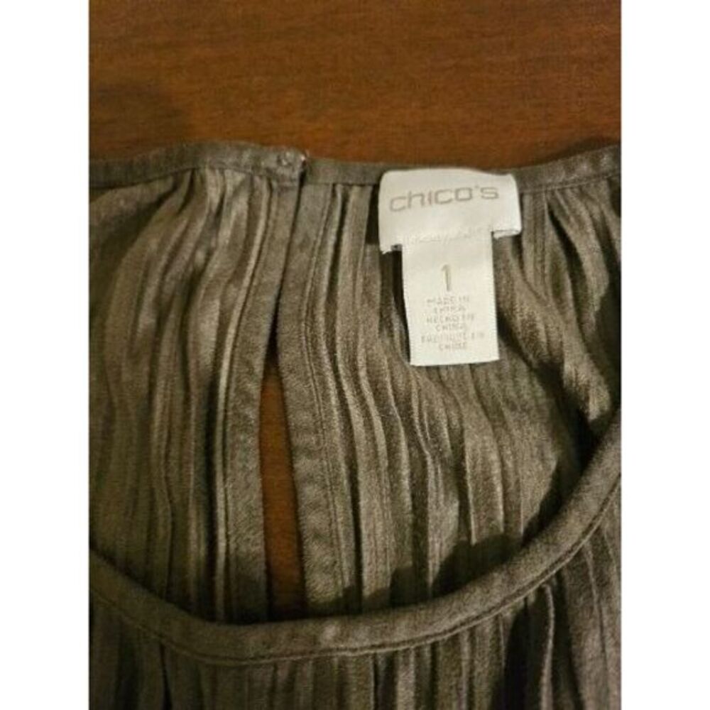 CHICO'S Pleated Faux Suede Cold Shoulder Top Brown Ladies Size 1 SMALL - Picture 3 of 12